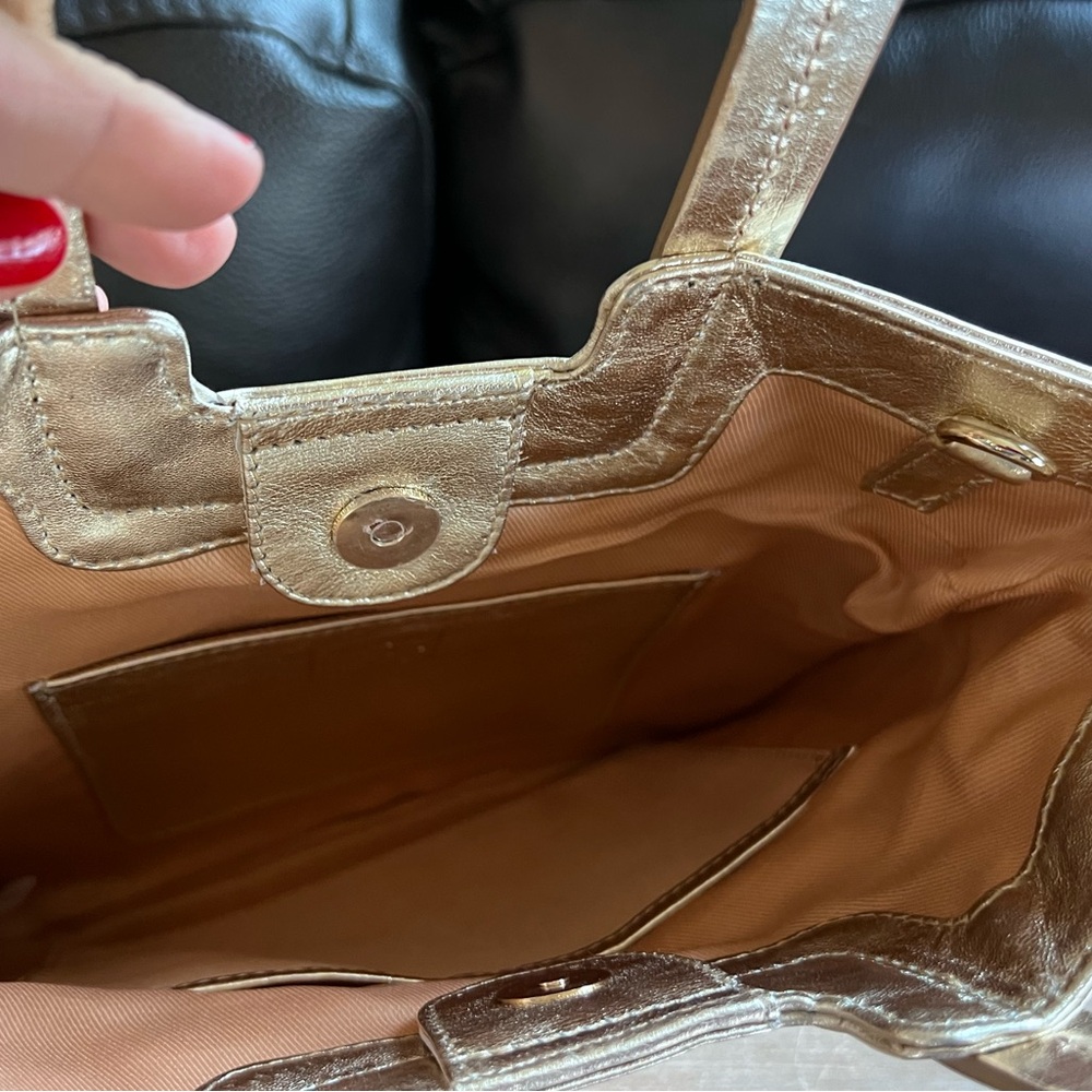 TMRW STUDIO Gold Fold Over Leather 3-in-1 Clutch Crossbody Handle Bag purse - Picture 8 of 9